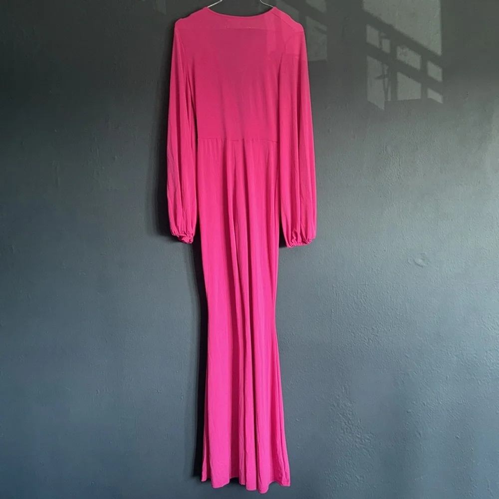 ASOS DESIGN GLAM PLUNGE TIE FRONT JUMPSUIT IN SLINKY IN BRIGHT PINK SIZE 6 - Picture 2 of 6
